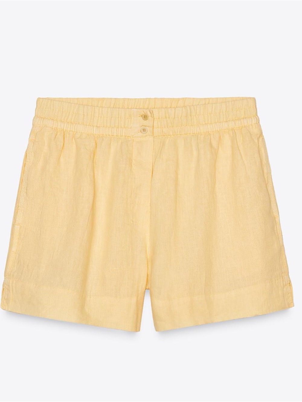 Zara Pale Yellow High-Waist Elastic Linen Shorts